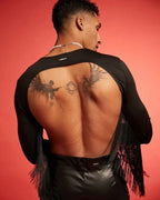 Joyglove Men's Fringe Open-Back Crop Top