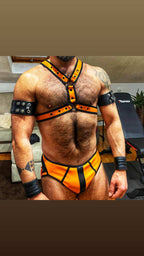 Joylgbt‘s Yellow & Black Pu Leather Strapped Briefs Set	